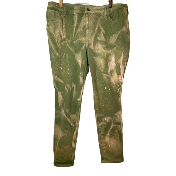 Old Navy Rockstar Mid-Rise Jeans 18 Petite Olive Green Bleach Dye - Picture 1 of 4